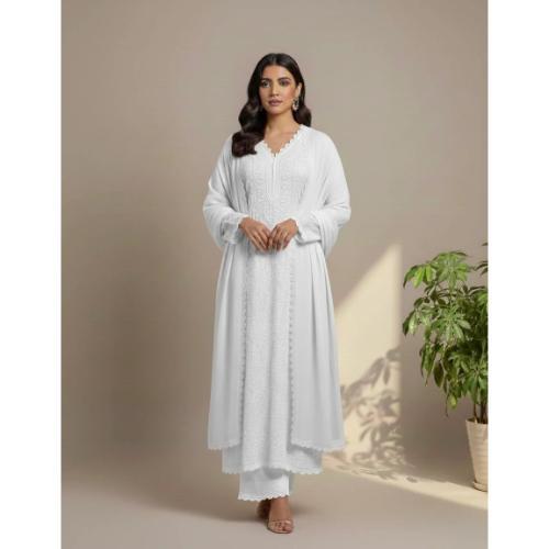 Faux Georgette Ready Wear Chikankari Kurti Pallazo Set