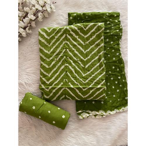 Cotton Satin Authentic Hand Crafted Kutch Bandhani Dress Material (Unstitched) - Gender: Female