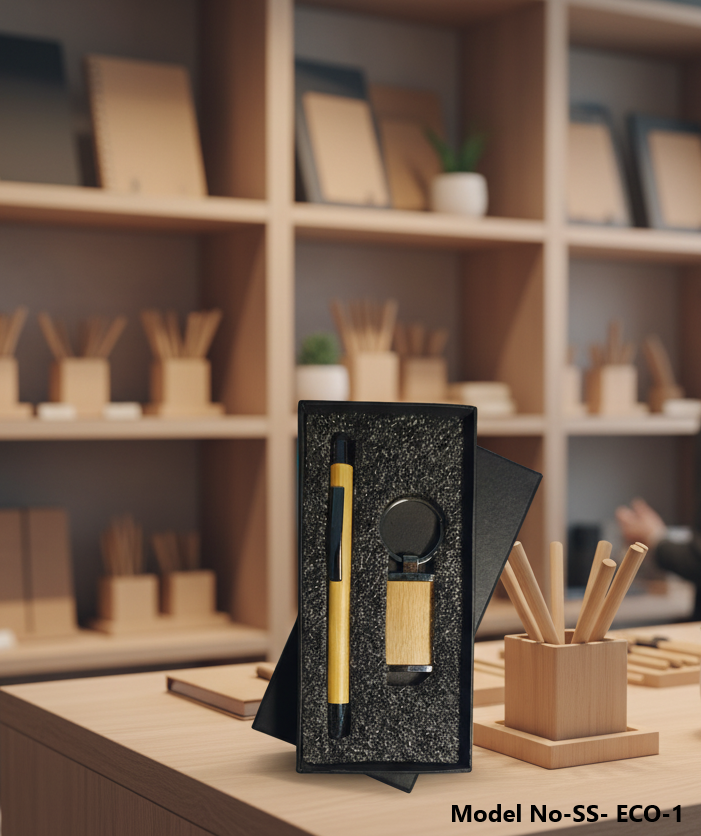 (SS-Eco-1) 2-in-1 Bamboo Wooden Pen & Keychain