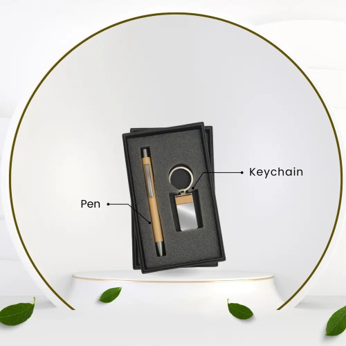 (SS-Eco-1) 2-in-1 Bamboo Wooden Pen & Keychain