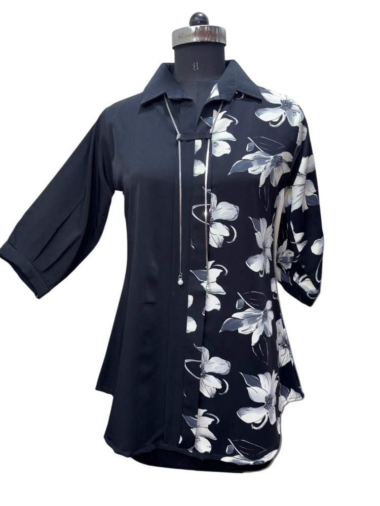 Ladies Black korean Floral Printed kurta 30 inch