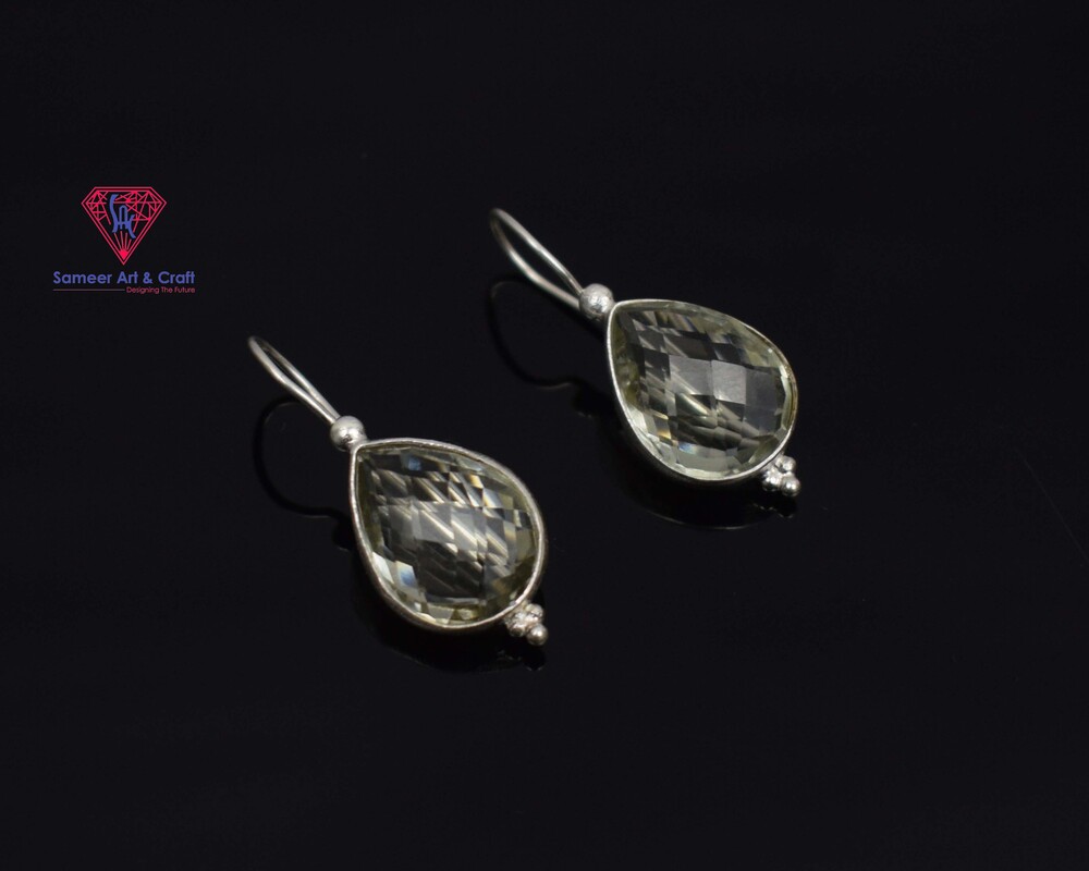 925 Sterling Silver Earring Natural Amethyst Gemstone Rhodium Plated