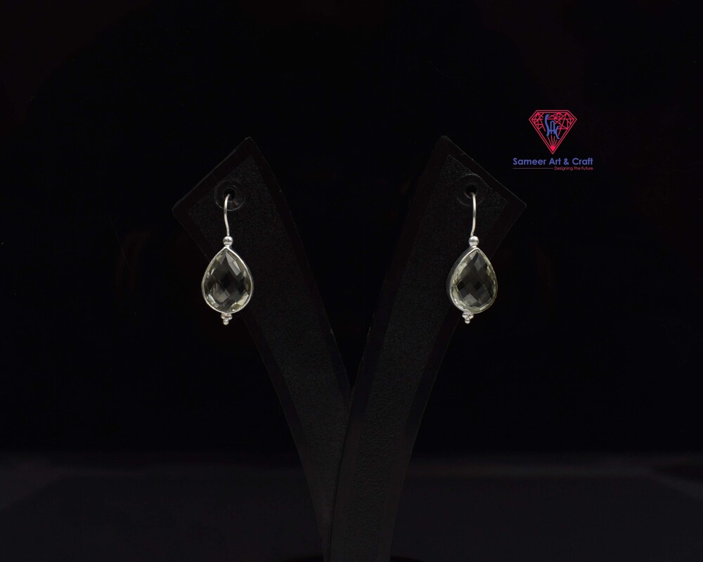 925 Sterling Silver Earring Natural Amethyst Gemstone Rhodium Plated