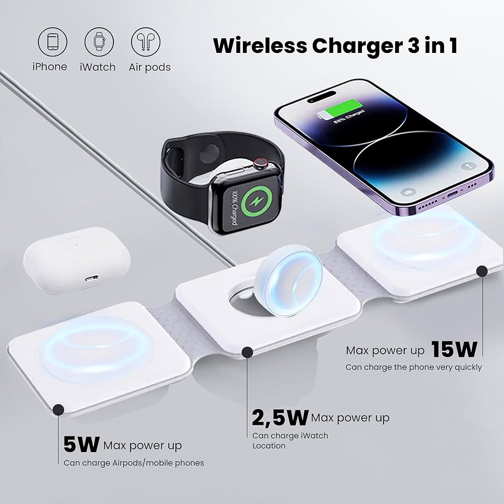 3-in-1 Fast Magnetic Foldable Wireless Travel Charger