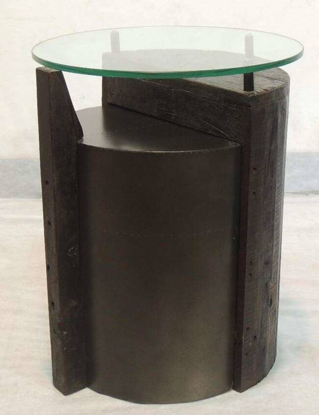 GLASS AND WOODEN SIDE TABLE