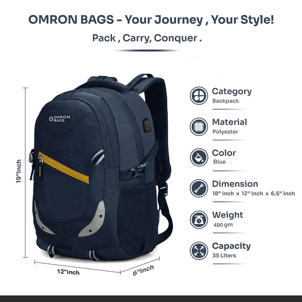 Smart Laptop Backpack, Water-Resistant with USB Charging Port, Office & College Backpack for Men and Women, Daily Use (Blue)