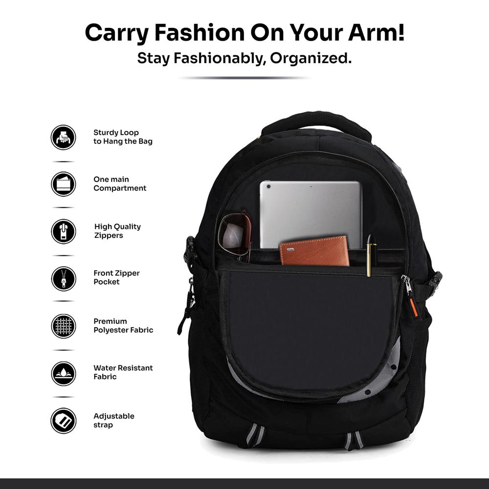 Black Travel Backpack - Polyester Material, 15 Ltr Capacity, Customizable Color Options - Secure Zip Closure, Plain And Simple Design For All Occasions