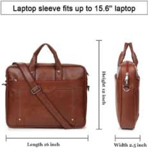 (SS-353) Brown Solid Leather Laptop Bag With handle For Office