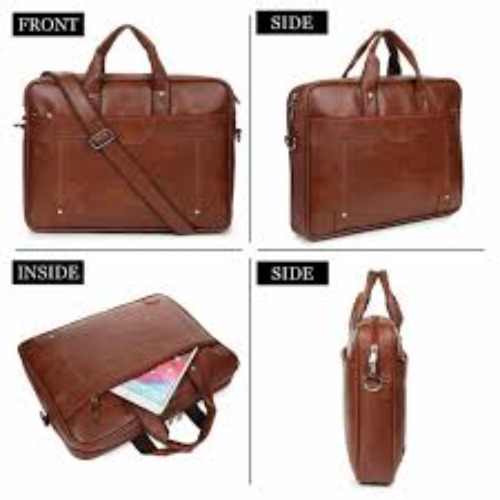 (SS-353) Brown Solid Leather Laptop Bag With handle For Office