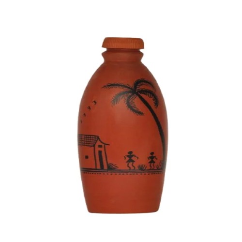 Water Bottle 1 Lit Warli Coconut Design - Color: Terracotta