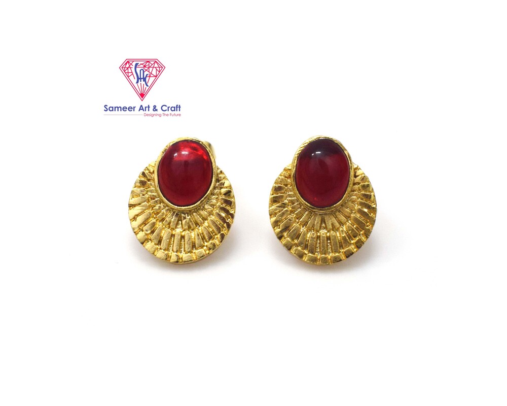 Brass With 18k Gold Plated Multi Gemstone Stud Earring With Oval Shape