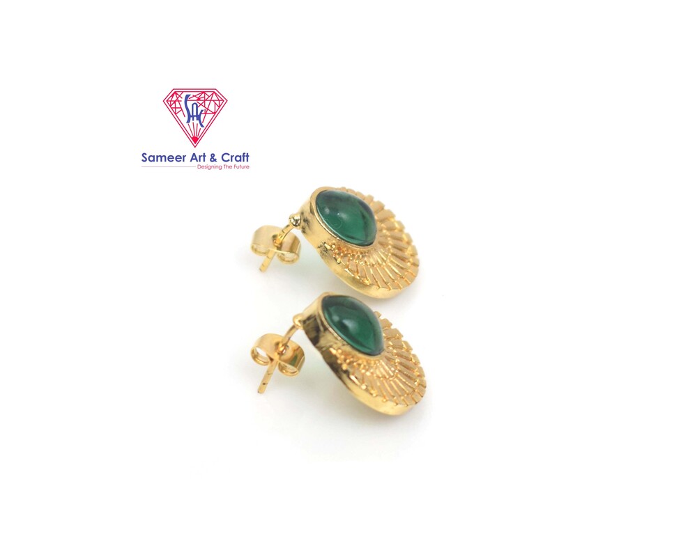 Brass With 18k Gold Plated Multi Gemstone Stud Earring With Oval Shape