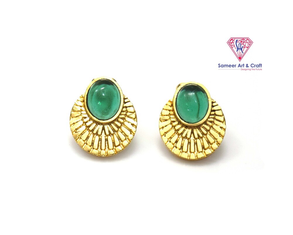 Brass With 18k Gold Plated Multi Gemstone Stud Earring With Oval Shape
