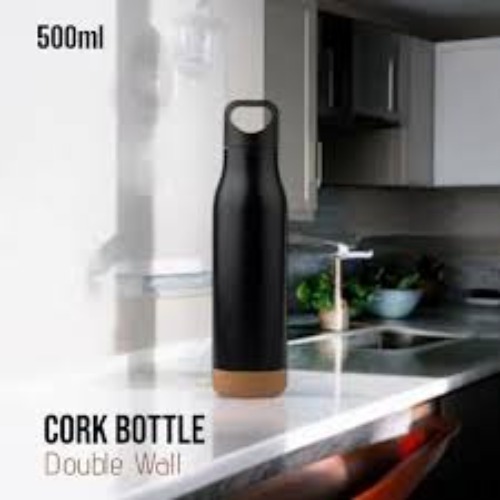 (SS-113) Double Walled Vaccum Metal Bottle With Cork Base