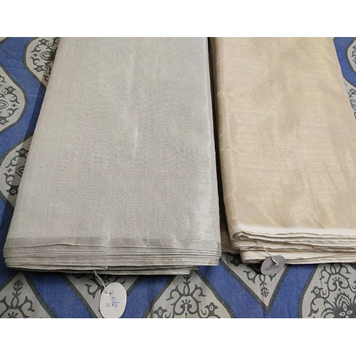 Half Tissue Silk Cotton Gold And Silver Zari Fabric - Color: Natural