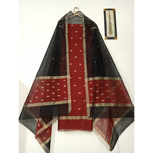 Traditional 2 Piece Marsidi Silk Fabric Kurta Red And Black Dupatta