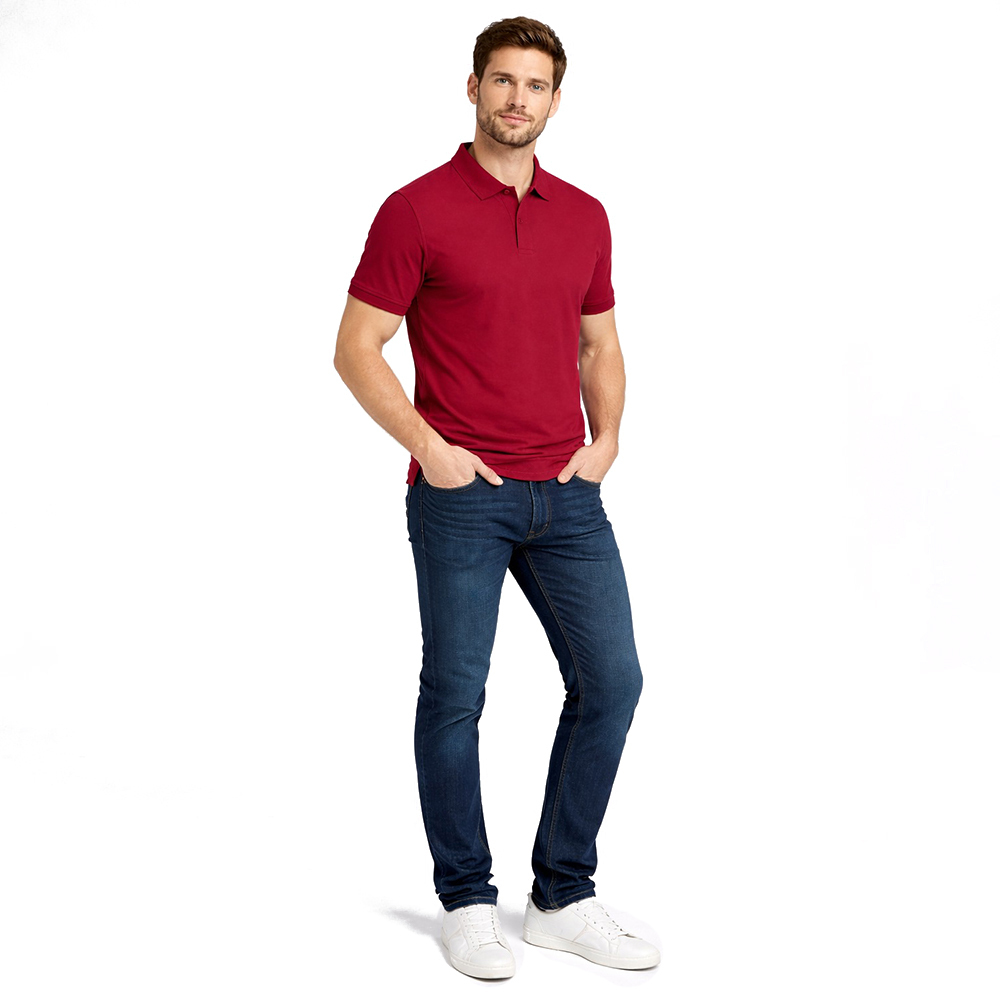 Red Polo Neck With Ribb Collar T-Shirt