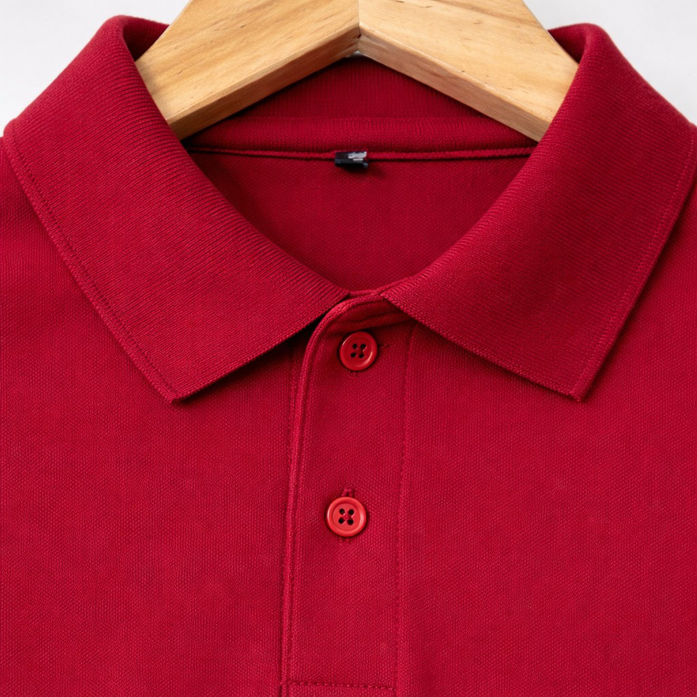 Red Polo Neck With Ribb Collar T-Shirt