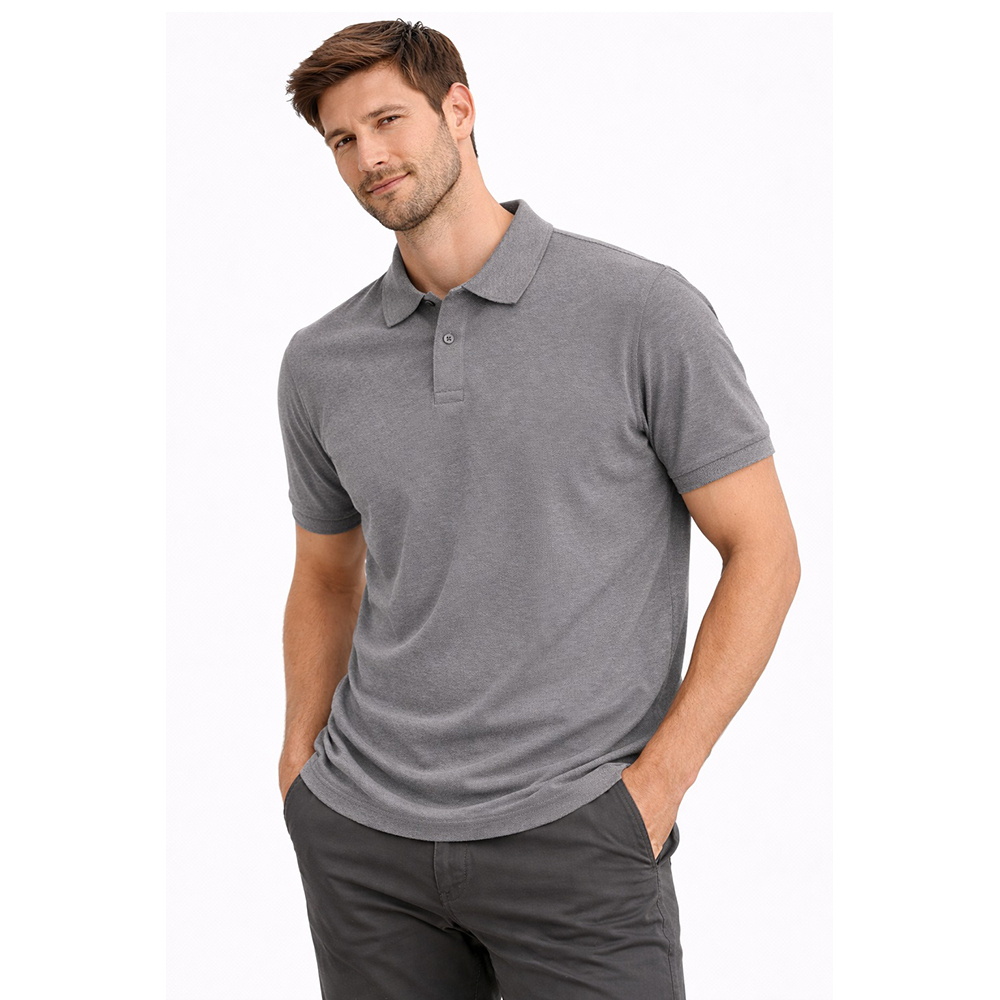 Grey  Polo Neck With Ribb Collar T-Shirt