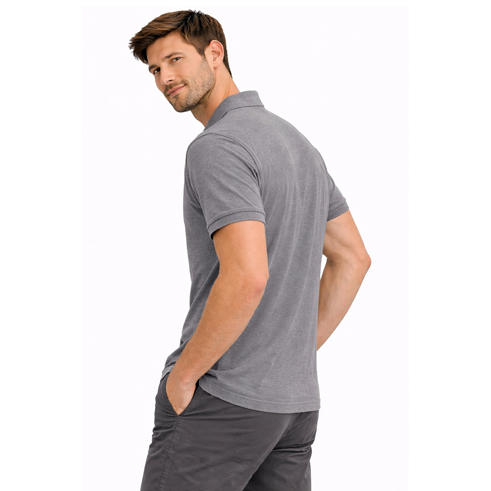 Grey  Polo Neck With Ribb Collar T-Shirt