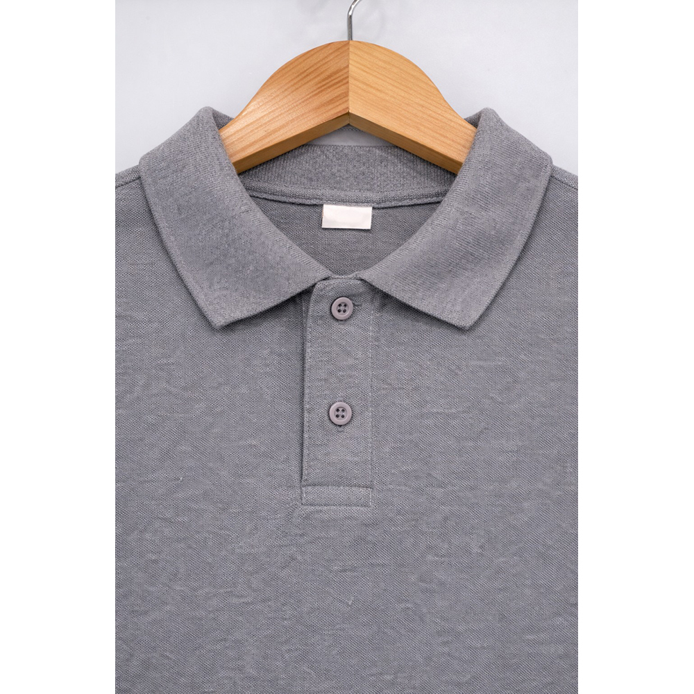 Grey  Polo Neck With Ribb Collar T-Shirt