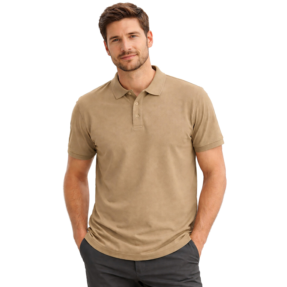 Beige Polyester Fabric Polo T-Shirt - Feature: Washable