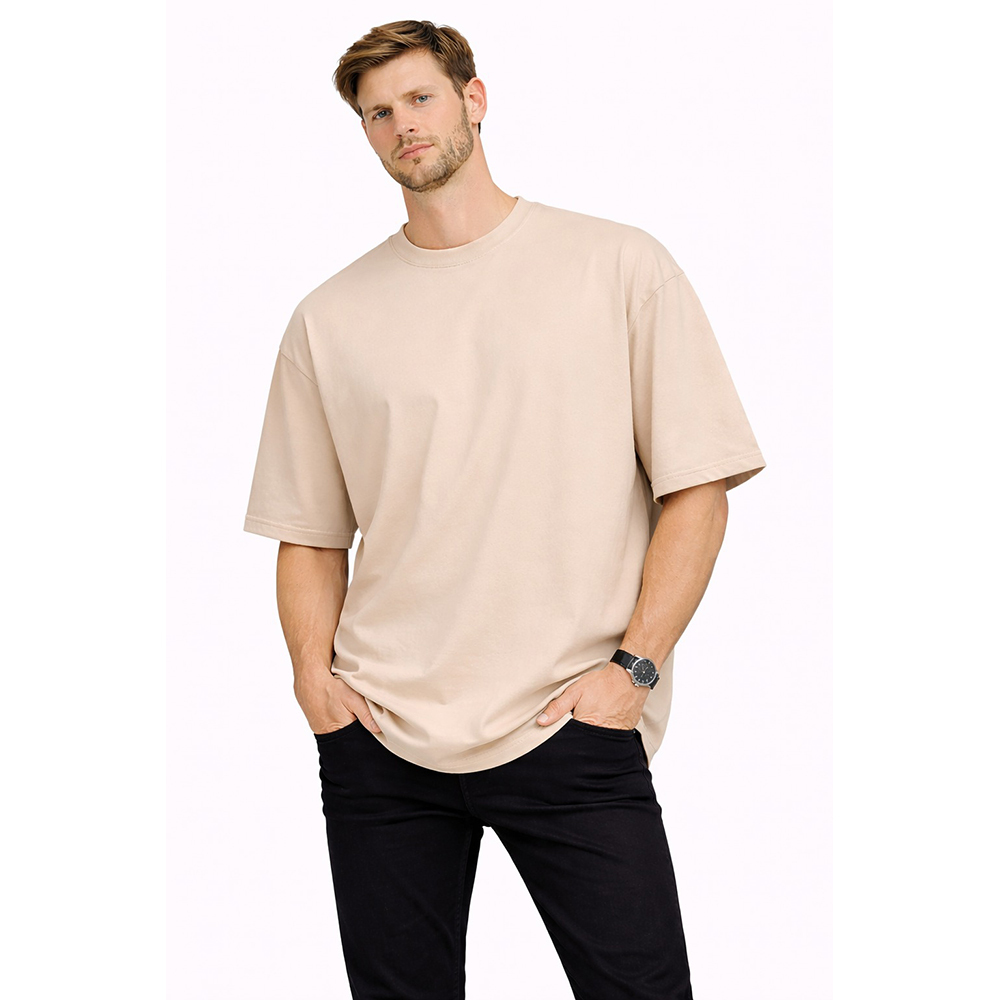 Cream Color Oversized Round Neck T-Shirt