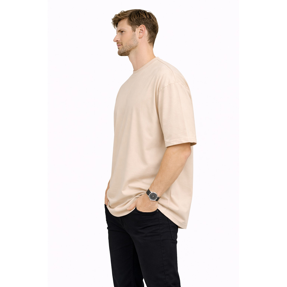 Cream Color Oversized Round Neck T-Shirt