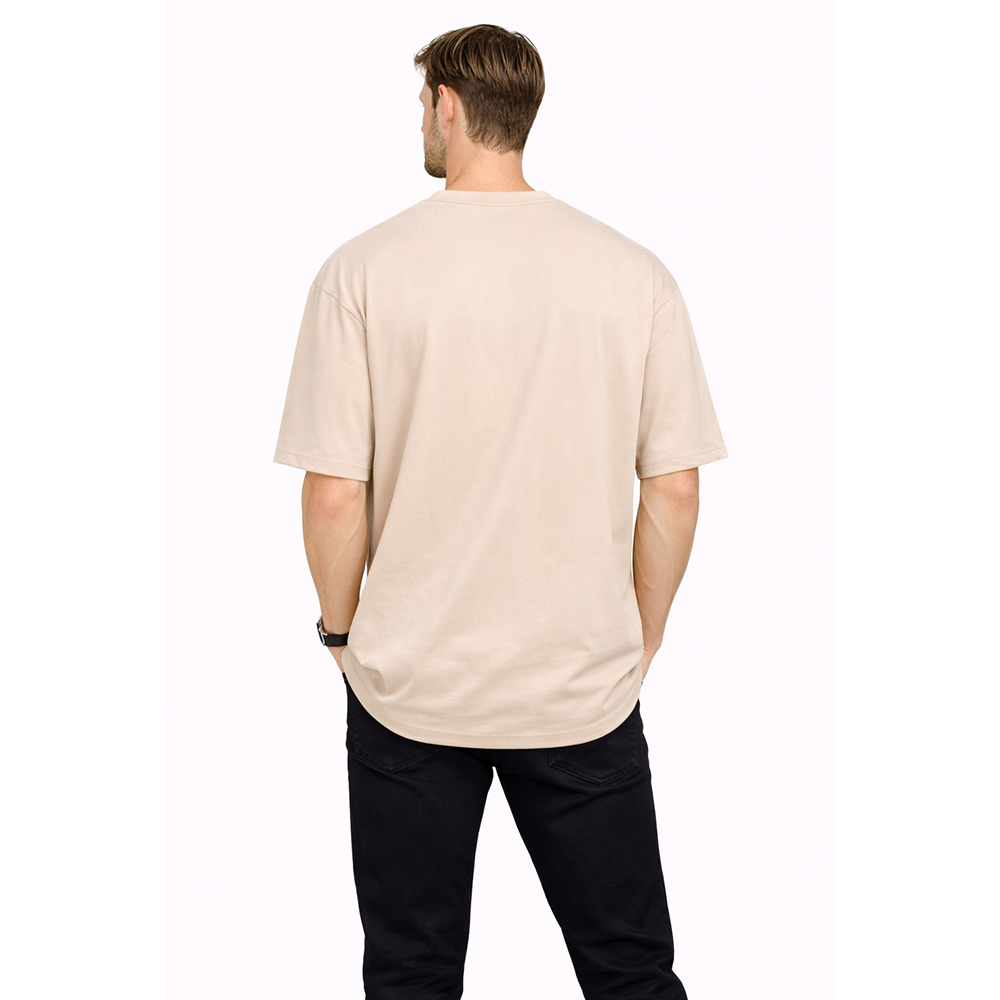 Cream Color Oversized Round Neck T-Shirt