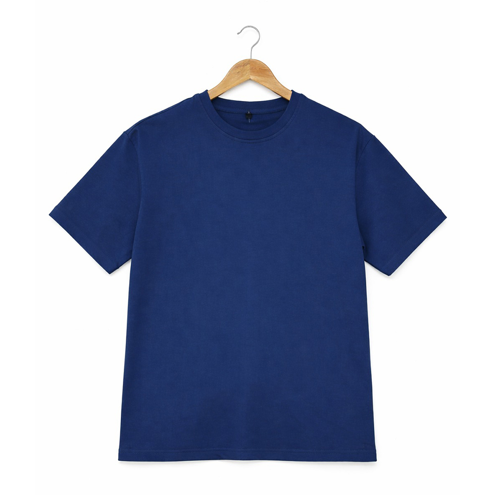 Blue Round Neck With Half Sleeves Cotton T-Shirt - Feature: Ready To Wear