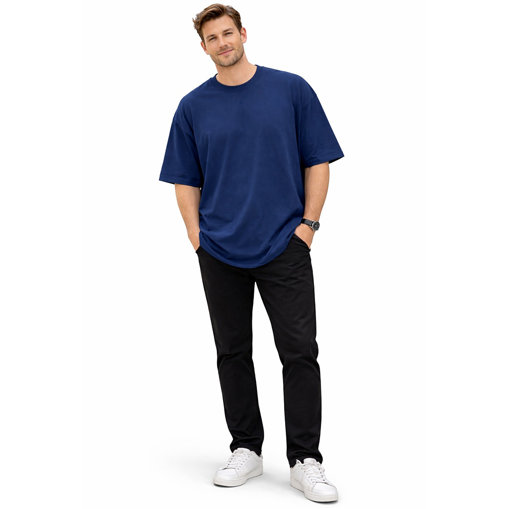 Blue Round Neck With Half Sleeves Cotton T-Shirt