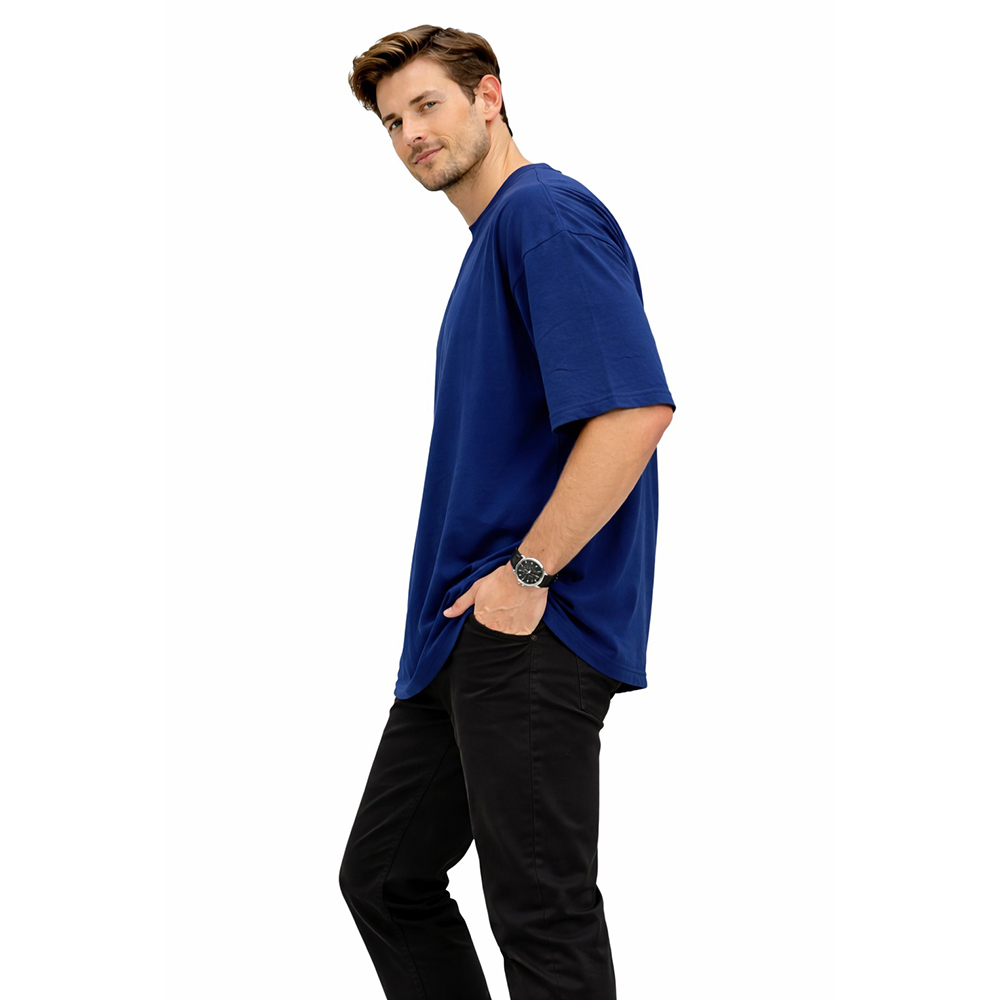 Blue Round Neck With Half Sleeves Cotton T-Shirt