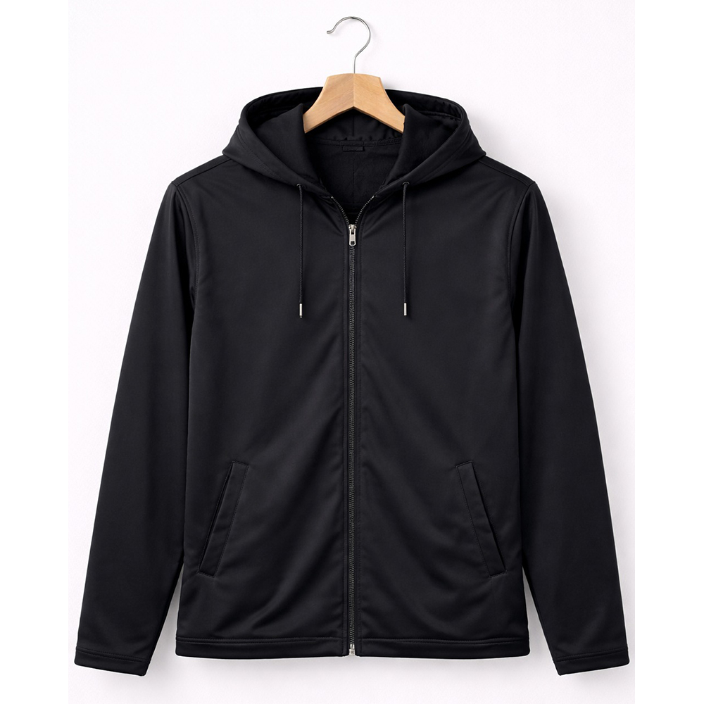 Super Poly Fabric Biker Jacket With Hood