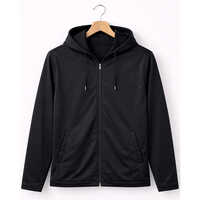 Super Poly Fabric Biker Jacket With Hood - Color: Black