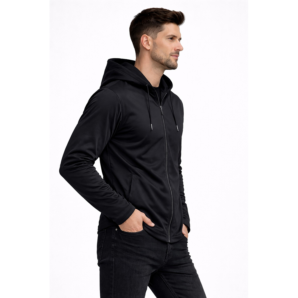 Super Poly Fabric Biker Jacket With Hood