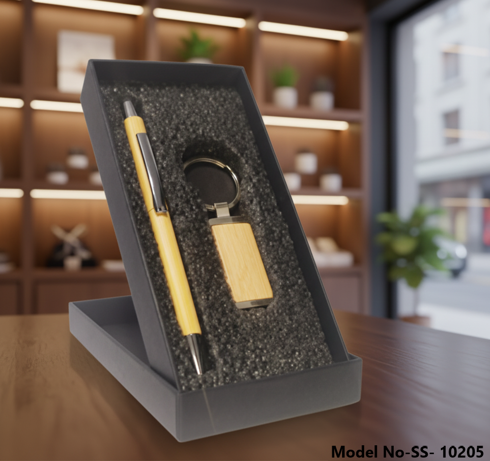 2 In 1 Bamboo Wooden Pen And Keychain (ss-10205) - Design Type: Eco-friendly 2-in-1 Gift Set