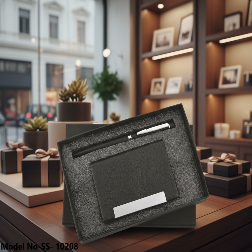 (SS-10208) Black Leather Cardholder & Pen Combo Set