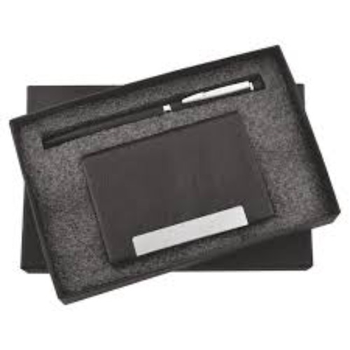 (SS-10208) Black Leather Cardholder & Pen Combo Set