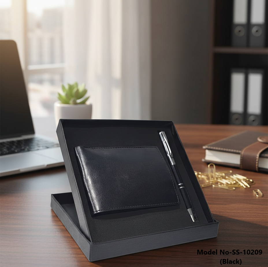 (SS-10209) Leather Wallet Pen Combo for Men