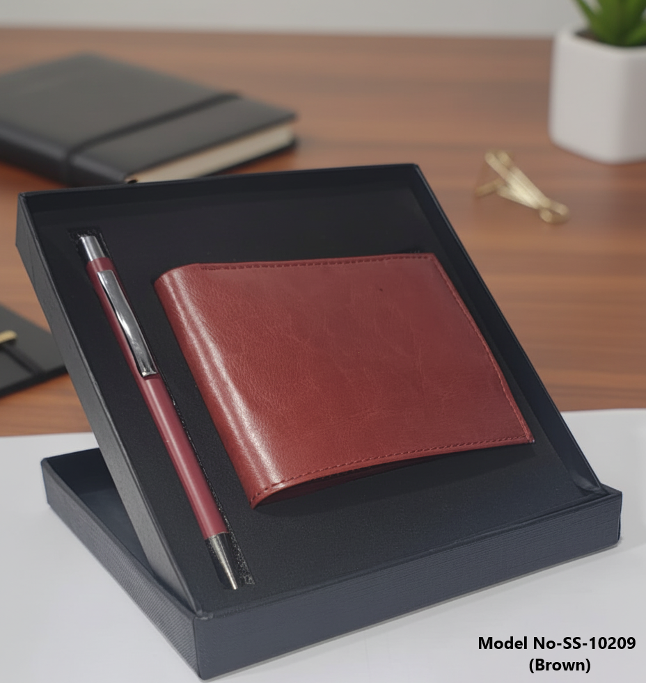(SS-10209) Leather Wallet Pen Combo for Men