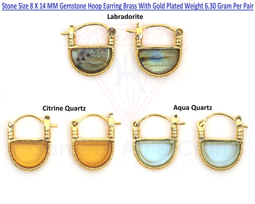 Brass With 18k Gold Plated Gemstone Hoop Earring D Shape