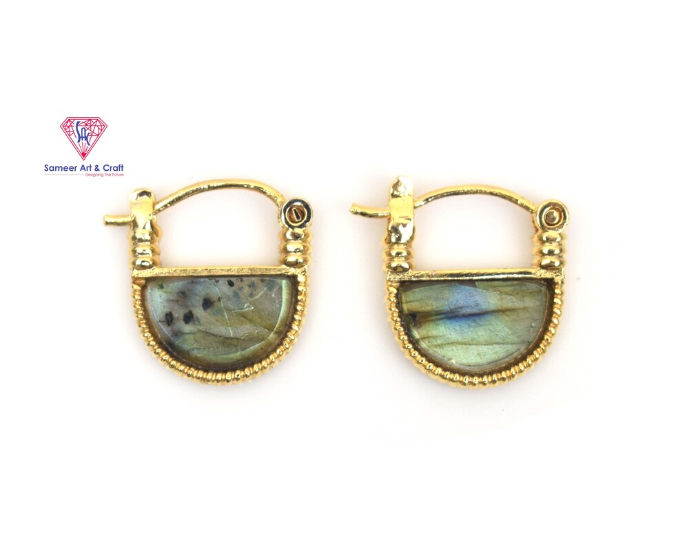 Brass With 18k Gold Plated Gemstone Hoop Earring D Shape