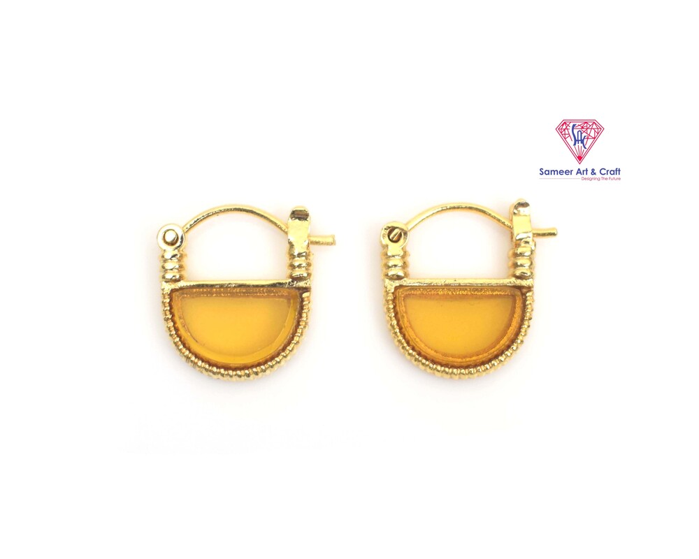 Brass With 18k Gold Plated Gemstone Hoop Earring D Shape