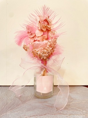 Luxury Preserved Pink Flower Arrangement with Glass Vase for Home Decor