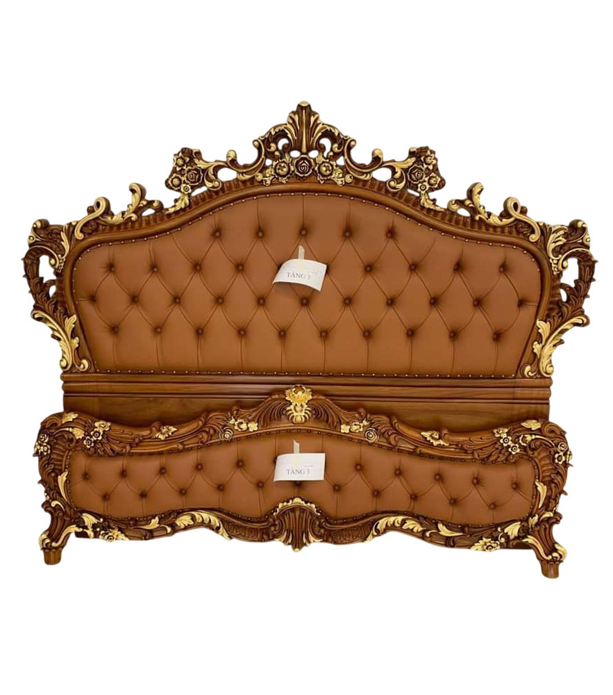 Brown Teak Wood Maharaja Bed Headboard