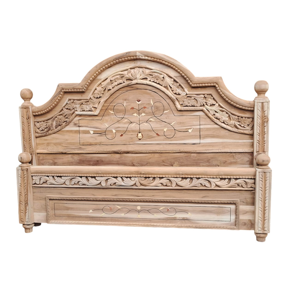 Carved Wooden Double Bed Headboard