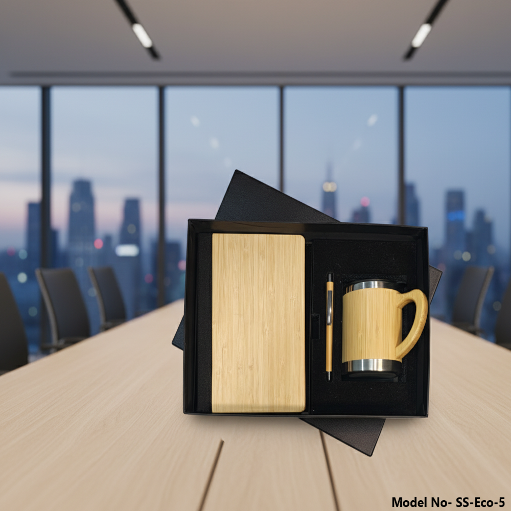 (SS-Eco-5) Wooden Bamboo Diary, Pen & Mug Set