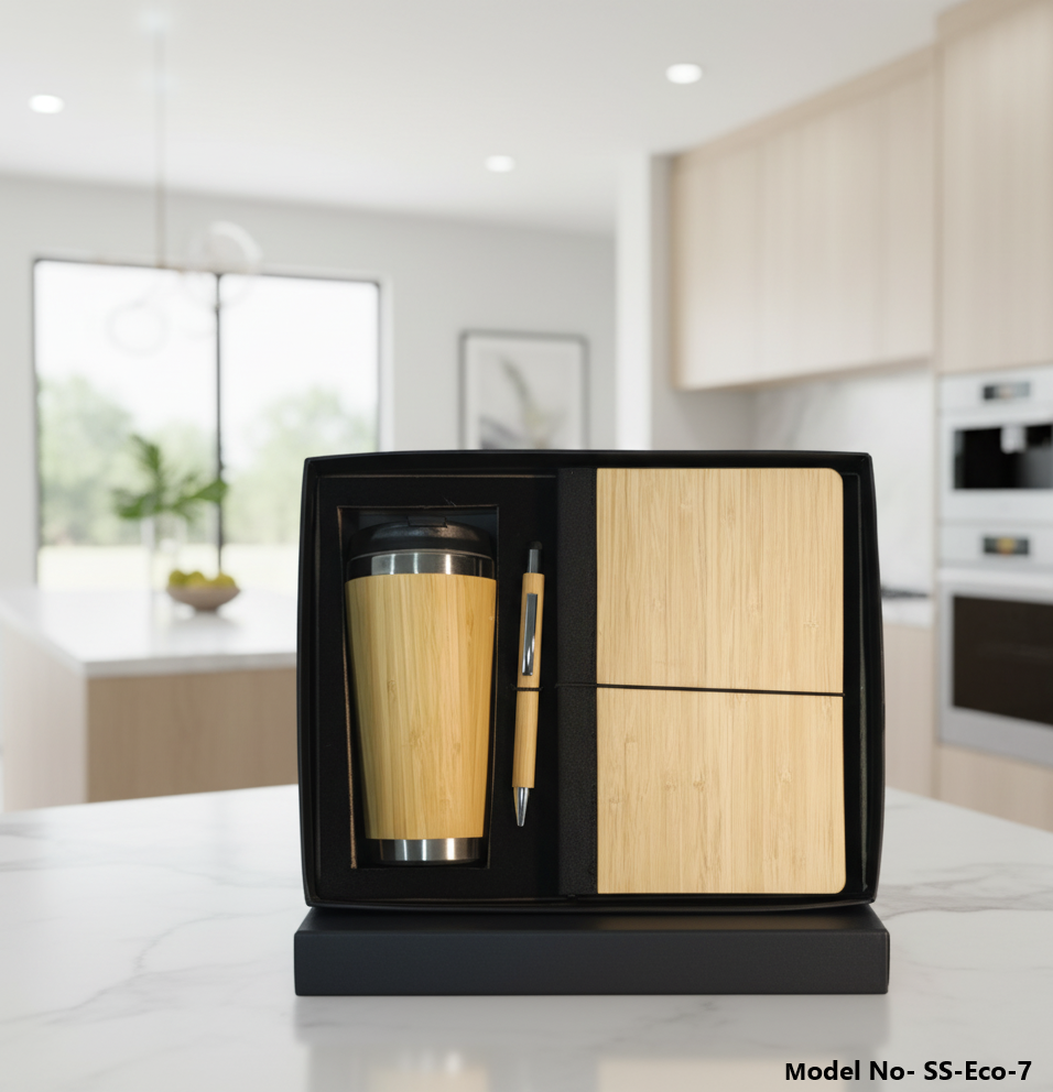 Premium 3-In-1 Eco-Friendly Bamboo Corporate Gift Set With Notebooktumbler & Pen (Ss-Eco-7) - Capacity: Tumbler Capacity Approx. 500 Ml Milliliter (Ml)