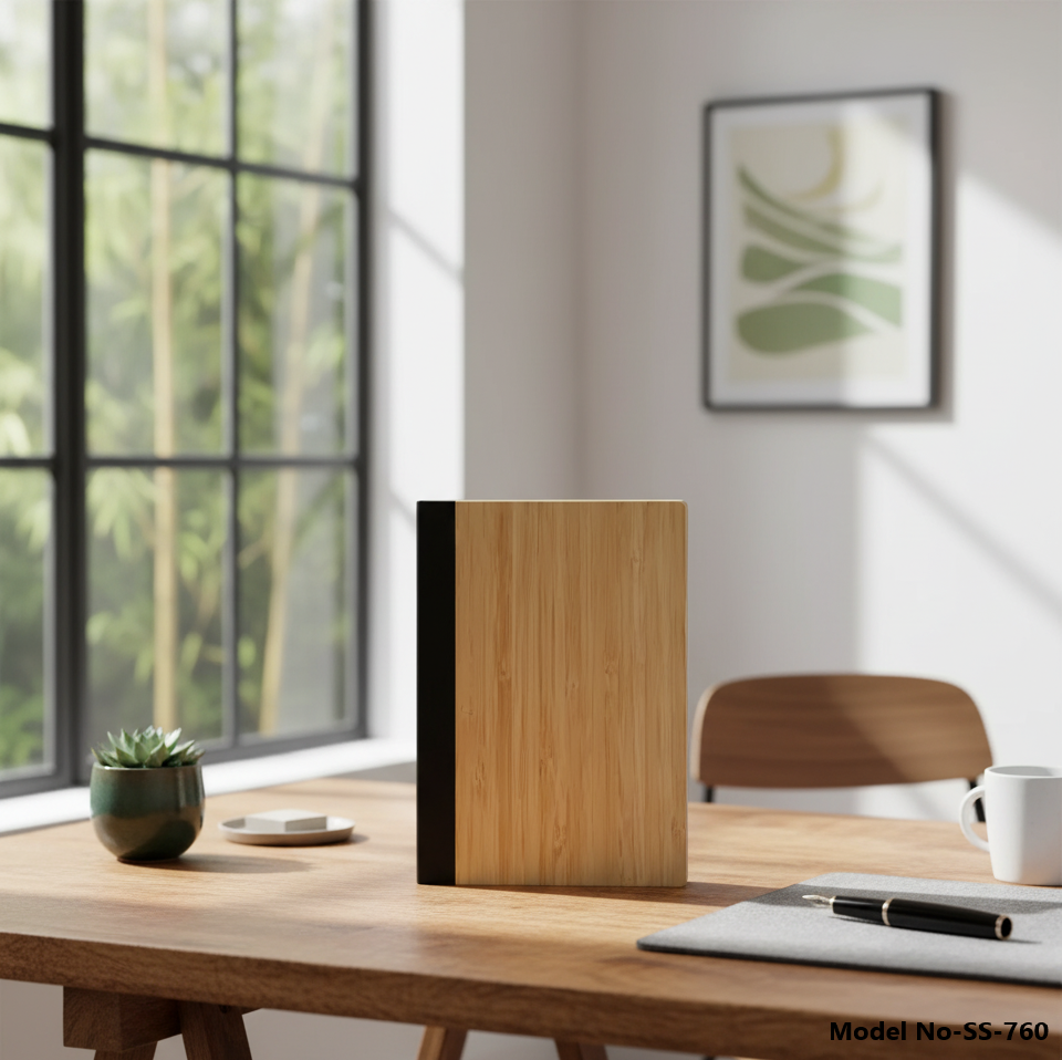 (Eco-10) Bamboo 5 in 1 Eco Friendly Gift Set With Wooden Diary And Bottle