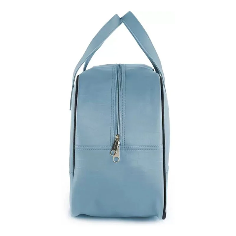 Blue Leather Duffle Bag